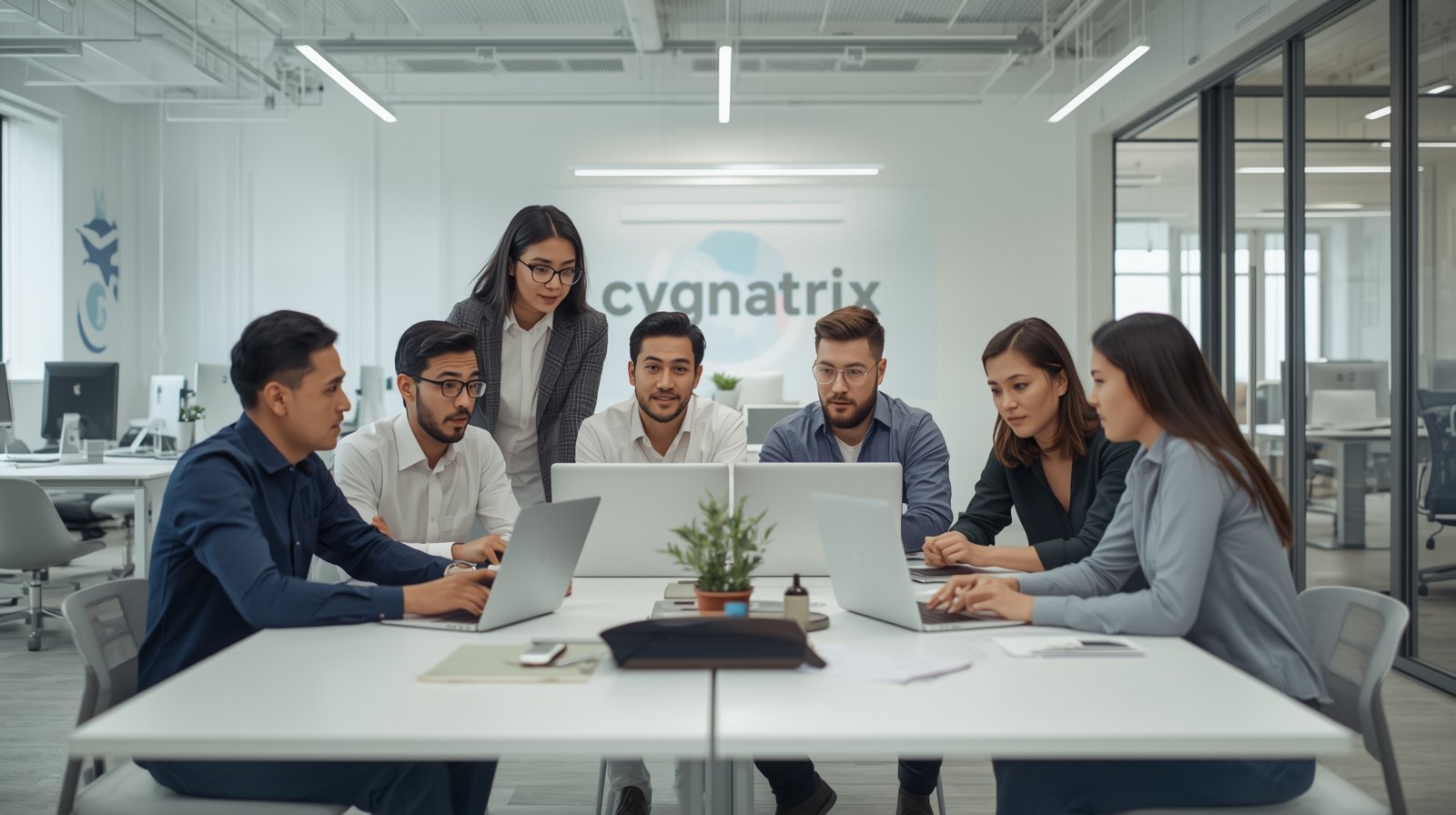 Professional team of developers collaborating on modern tech