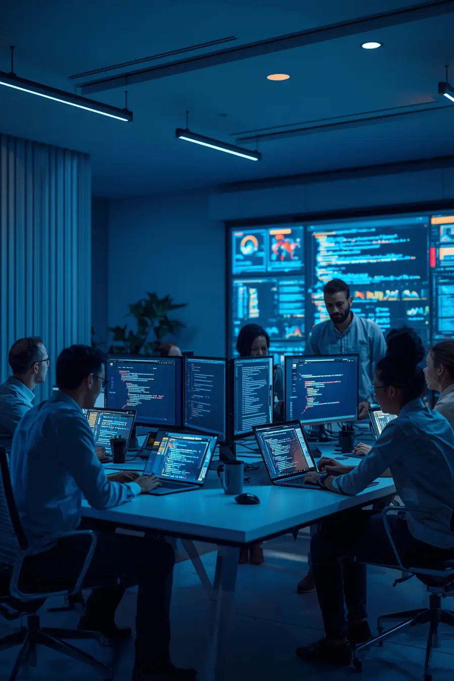 Developers working at multiple screens
